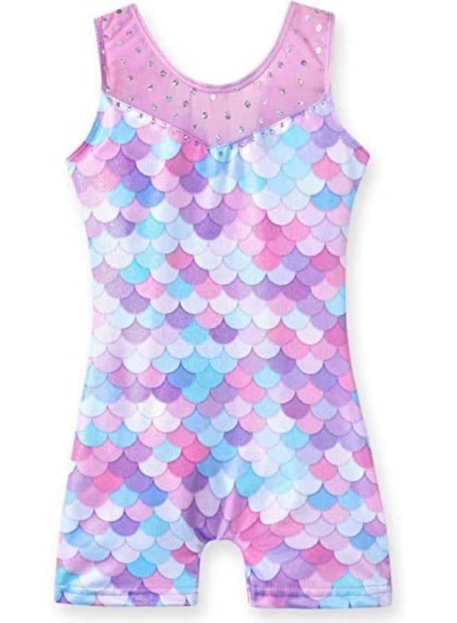 Leotards for Girls Gymnastics Toddler Dance Biketards Mermaid Unicorn Athletic Dance Wear Shiny Rainbow Mermaid Purple, 130