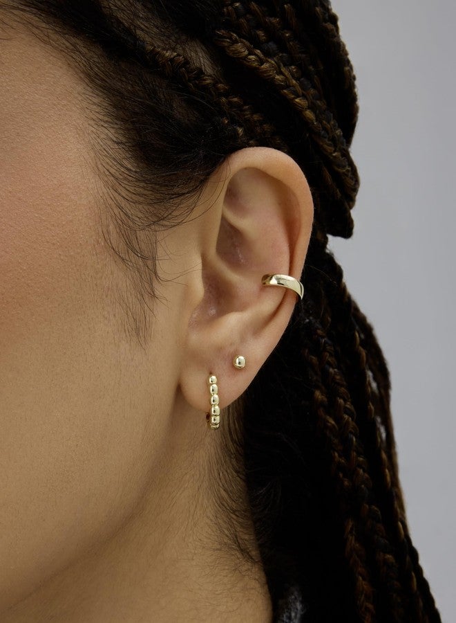 PAVOI 18K Yellow Gold Plated 925 Sterling Silver Posts Beaded Huggie Hoop Earrings for Women - Lightweight Gold Hoop Earrings - Image 2