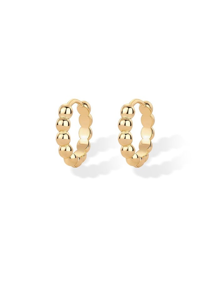 PAVOI 18K Yellow Gold Plated 925 Sterling Silver Posts Beaded Huggie Hoop Earrings for Women - Lightweight Gold Hoop Earrings - Image 3