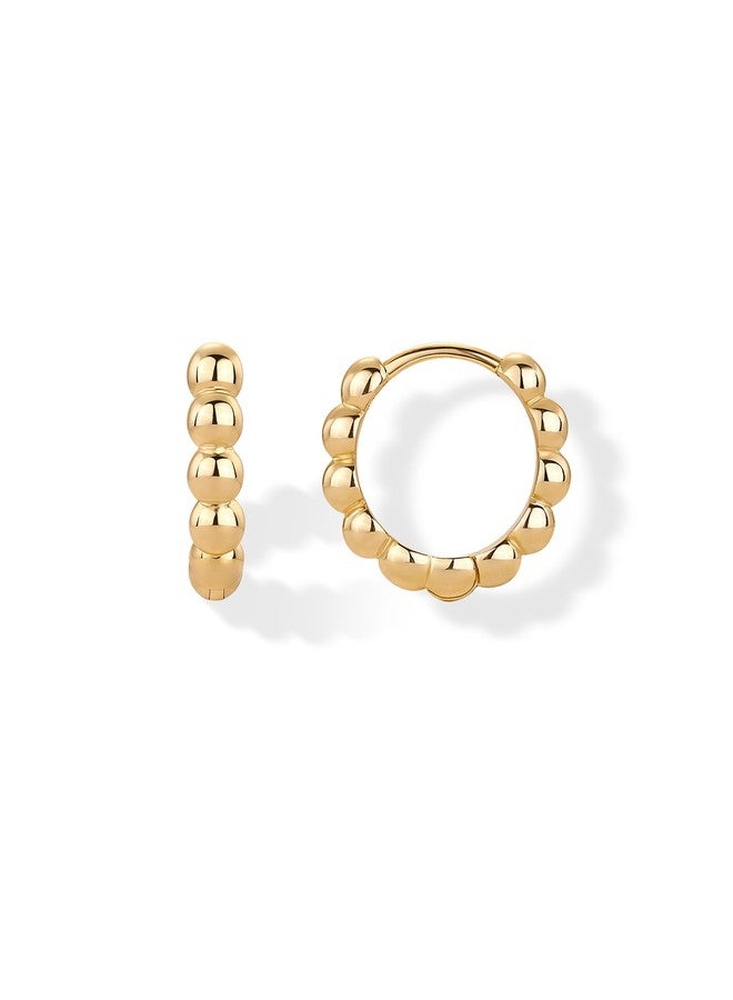 PAVOI 18K Yellow Gold Plated 925 Sterling Silver Posts Beaded Huggie Hoop Earrings for Women - Lightweight Gold Hoop Earrings - Image 1