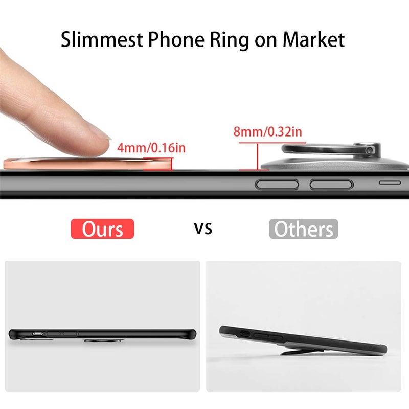 Tomorotec Ultra Slim Phone Ring Holder, Tomorotec Thin Cell Phone Ring Stand for Magnetic Car Mount with Black Car Mount Hook - for iPhone X XR XS 8 7 Plus 6S 6 5s 5 SE, Galaxy S8 S7 S6 Edge (Rose Gold) - Image 3