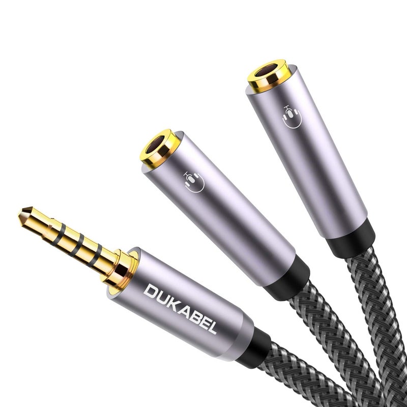 DUKABEL Headphone Splitter, Strong Braided & Gold-Plated 3.5mm Stereo Audio Y Splitter Cable 4-Pole Male to 2-Female Port Audio Stereo Cable Dual Headphone Jack Adapter Top Series - Image 1