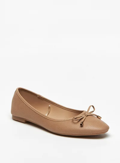 Flora Bella Textured Slip-On Round Toe Ballerina Shoes with Bow Accent