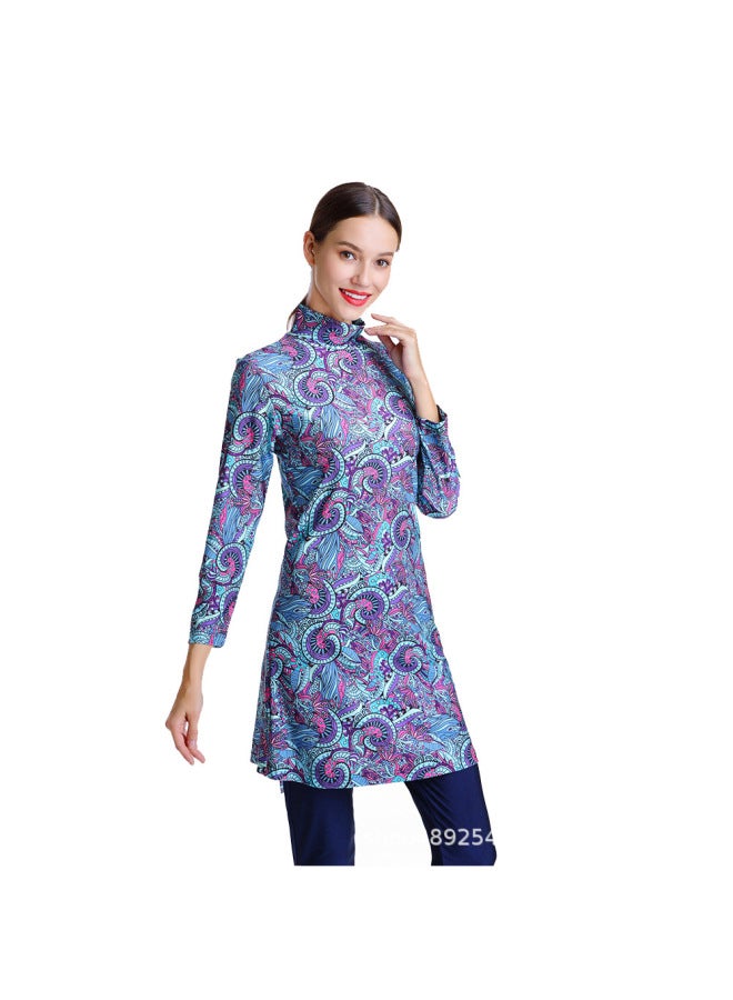 Generic Amazon Cross-border Muslim Swimsuit Women's Printed Muslim Middle East Conservative Swimsuit Three-piece Set With Hood M086