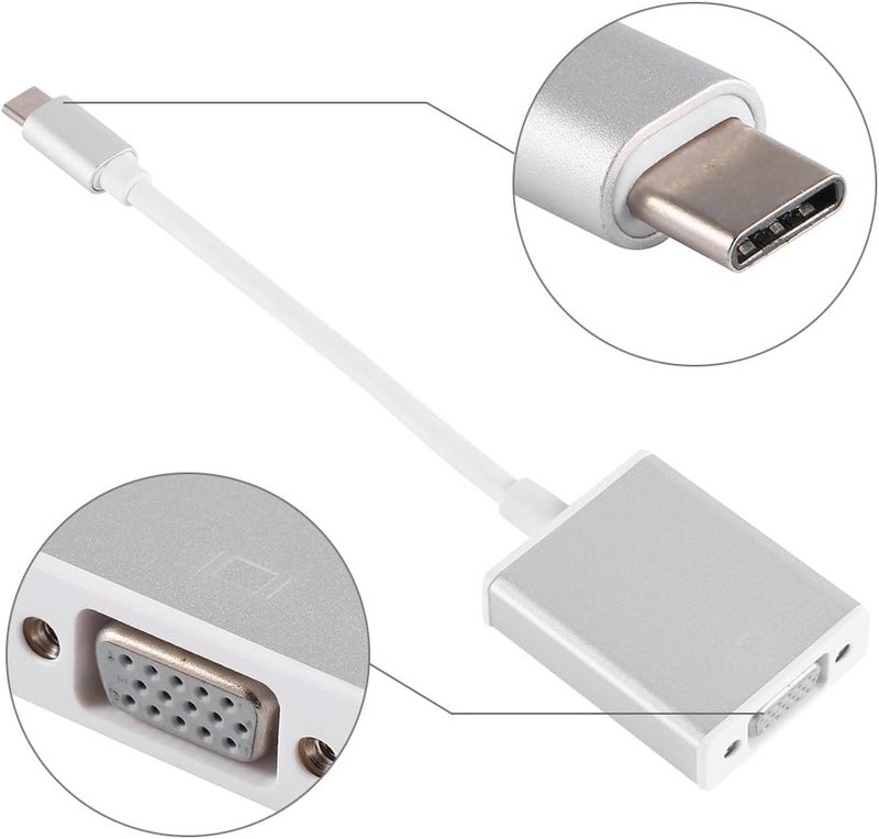 محول من USB Type-C إلى VGA قابل للتثبيت التلقائي، مغلف من الألمنيوم، مخصص لأجهزة اللابتوب بحجم 12 بوصة، للاستخدام في العروض التقديمية وغرف الاجتماعات (لون ذهبي/فضي) - Image 3