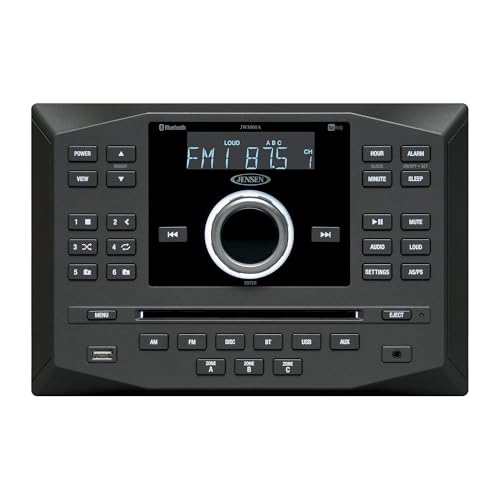 Jensen JWM62A AM|FM|DVD|CD|USB|AUX|App Ready Bluetooth Wallmount Stereo w/ App Control, 3-Speaker Zones / 8 Speaker Output 8X 6 Watt, Receives Bluetooth Audio (A2DP) & Controls (AVRCP) from Devices - Image 1