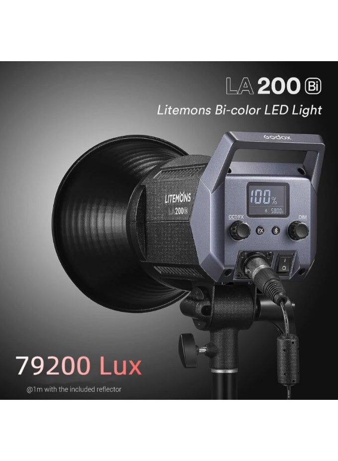 جودوكس إضاءة فيديو LED ثنائية اللون Godox Litemons LA200Bi بقدرة 200 واط بدرجة حرارة لون 2800K-6500K مع قاعدة Bowens وتحكم عبر التطبيق - Image 2