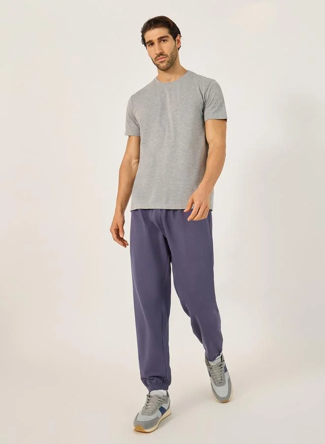Styli Solid Regular Fit Cotton Rich T-Shirt