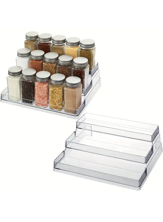 3 Tier Clear Plastic Spice Rack No Assembly Required Durable Countertop Organizer For Seasonings Condiments Kitchen Or Bathroom Use - Image 1