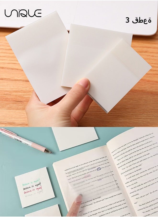 Unique 3 Pack Small Medium Large Transparent Sticky Notes Pad Waterproof Memo Marks for Books Message Reminder - for Books Annotation and Tracing, See Through Sticky Notes  - Image 1