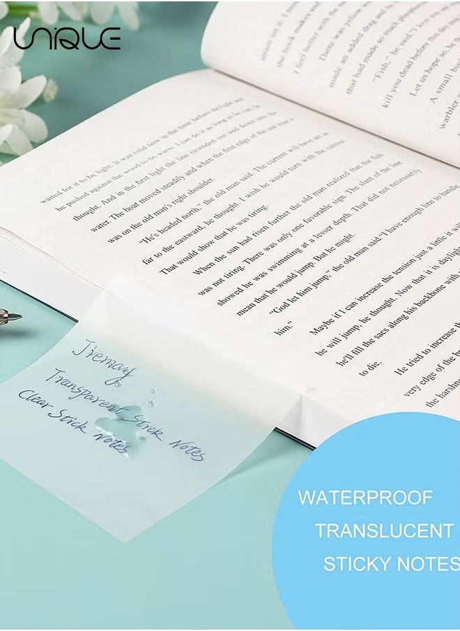 Unique 3 Pack Small Medium Large Transparent Sticky Notes Pad Waterproof Memo Marks for Books Message Reminder - for Books Annotation and Tracing, See Through Sticky Notes  - Image 4