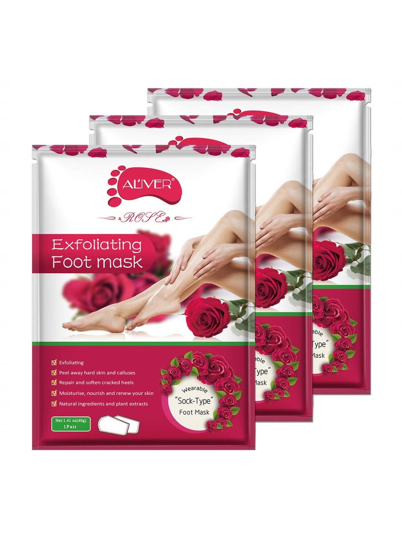 Pack of 3 Rose Exfoliating Foot Mask