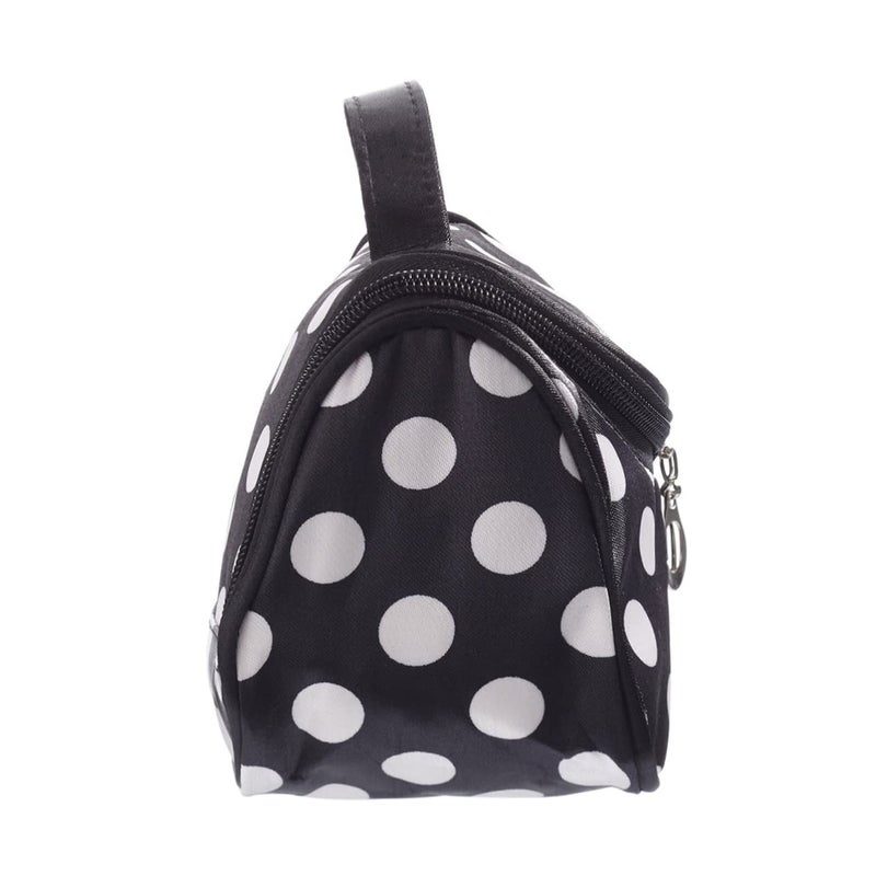 Black Dotted Zipper Travel Cosmetic Bag Makeup Organizer Pouch - Image 4