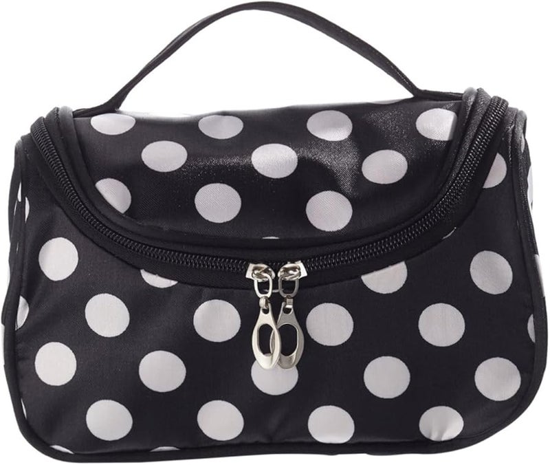 Black Dotted Zipper Travel Cosmetic Bag Makeup Organizer Pouch - Image 1