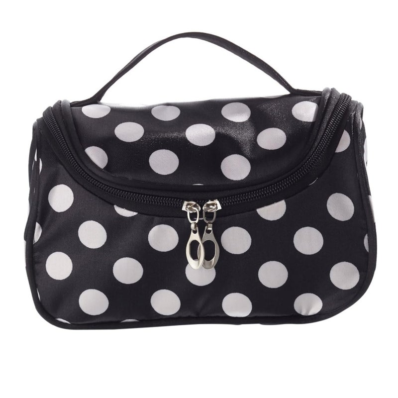 Black Dotted Zipper Travel Cosmetic Bag Makeup Organizer Pouch - Image 2