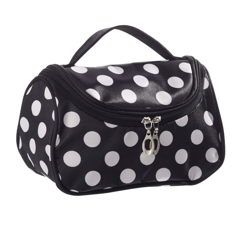 Black Dotted Zipper Travel Cosmetic Bag Makeup Organizer Pouch - Image 3