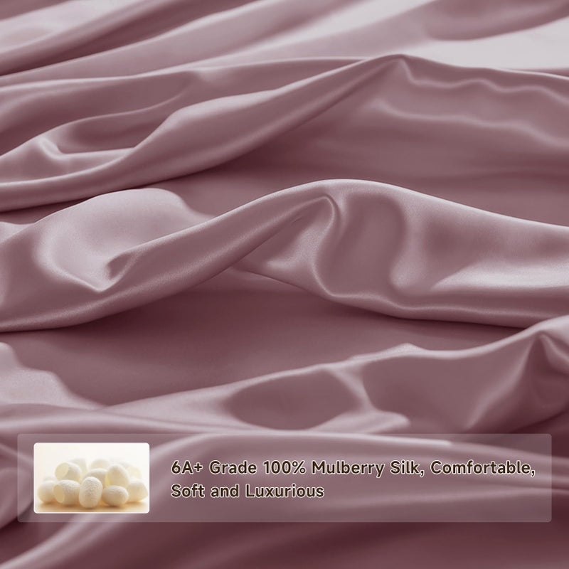 THXSILK Full Silk Fitted Sheet 3Pcs Set  6A+ Top Grade 100% Pure Mulberry Silk Bed Sheets Set Luxury Bedding Sheet for Hair and Skin  1 Fitted Sheet with 2 Pillowcases  Purple - Image 3