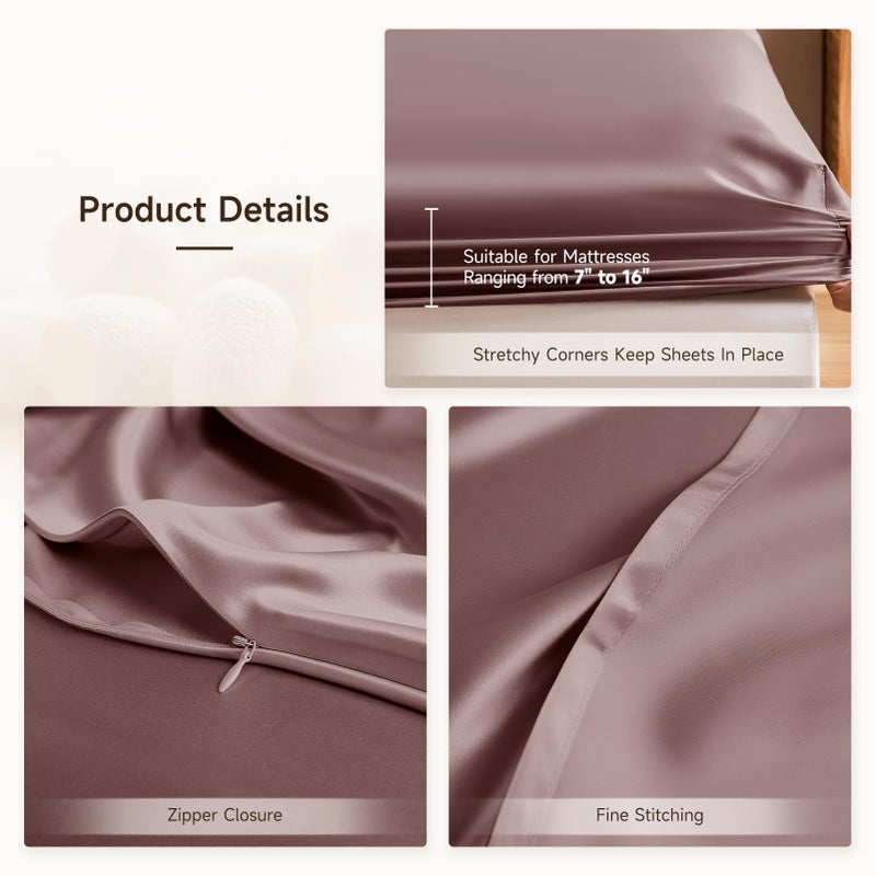 THXSILK Full Silk Fitted Sheet 3Pcs Set  6A+ Top Grade 100% Pure Mulberry Silk Bed Sheets Set Luxury Bedding Sheet for Hair and Skin  1 Fitted Sheet with 2 Pillowcases  Purple - Image 4