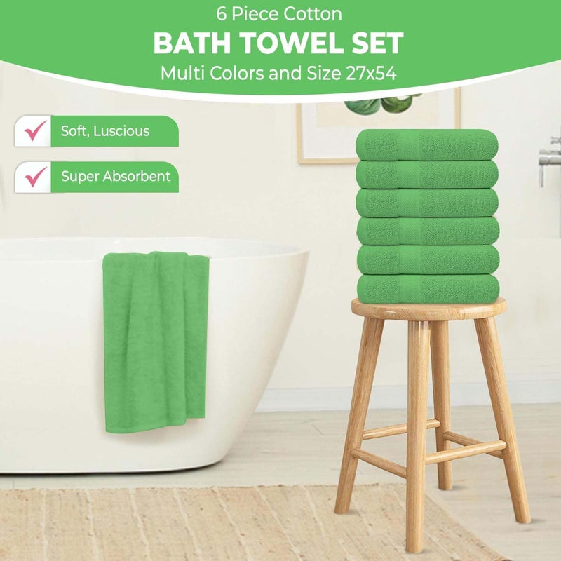 KAHAF COLLECTION Pack of 6 Bath Towels 27 x 54 Inches, 100% Cotton, Larger & Lighter Weight, Quicker to Dry, Super Soft and Absorbent, Perfect for Bathroom (Light Green, Pack of 6 (27''x54'')) - Image 3