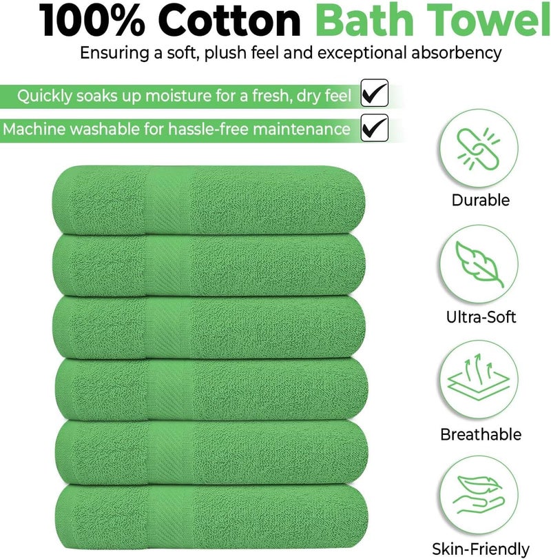 KAHAF COLLECTION Pack of 6 Bath Towels 27 x 54 Inches, 100% Cotton, Larger & Lighter Weight, Quicker to Dry, Super Soft and Absorbent, Perfect for Bathroom (Light Green, Pack of 6 (27''x54'')) - Image 2