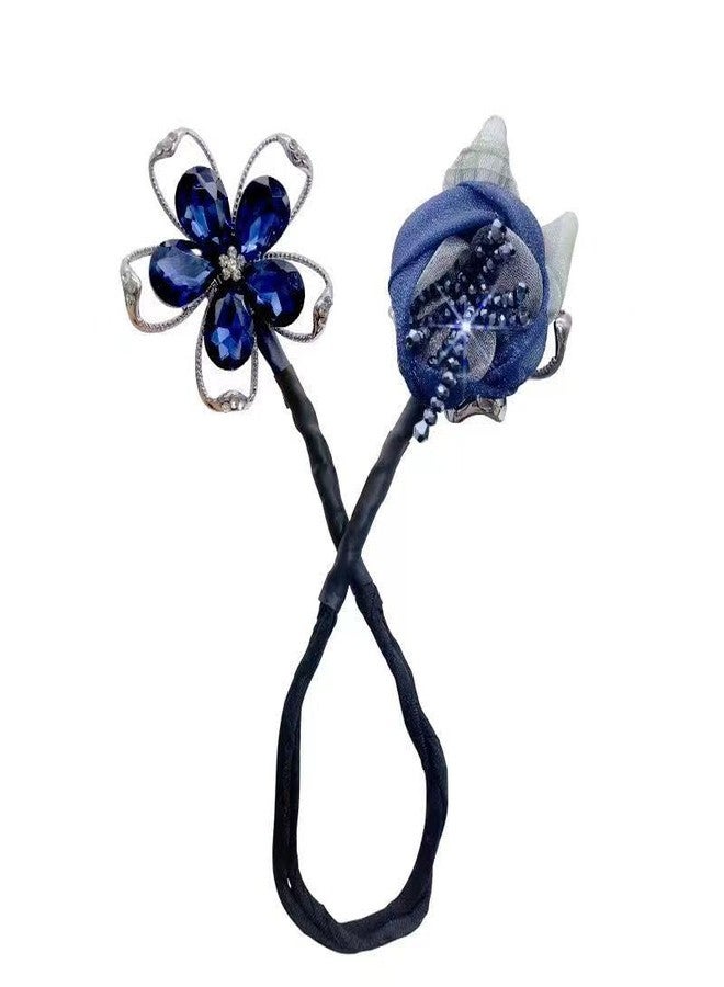 Samyak Rhinestone Crystal Deft Bun Maker Twist French Donut Lazy Hair Curler, DIY Hair Accessories For Party Hair Styling (Blue Flower, Free Size) - Image 5
