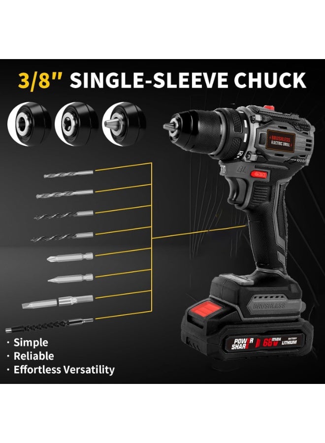 Apexll Brushless 68V Cordless Drill Set, Brushless Electric Drill with 2 Batteries and Charger, 2-Speed Power Drill Driver with 65 Torque Settings, Built-in LED Light, and Storage Case (Black) - Image 4