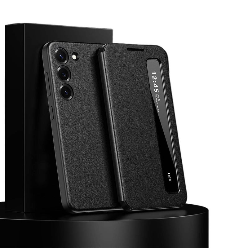 غطاء واقي بPC باللون أسود لـ Samsung Galaxy S22 مع تصميم قابل للطي وغطاء ذكي مع وظيفة السكون/التشغيل مع مقاوم للبصمات أثناء التنقل للطاولة للتنقل اليومي - Image 1