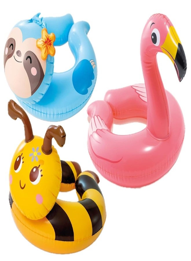 HONGID Inflatable Pool Float Ring, Animal Designs, Sloth Flamingo Bee, Kids Swimming Toy - Image 1