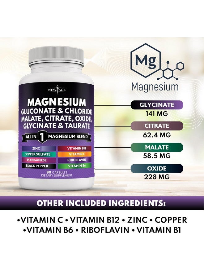 NEW AGE Magnesium Supplement -Powerful Glycinate Citrate Malate Oxide Taurate Aspartate Gluconate Orotate & Mag Chloride Manganese Bone Health and Bone Strength, Joint Support- 180 Count - Image 3