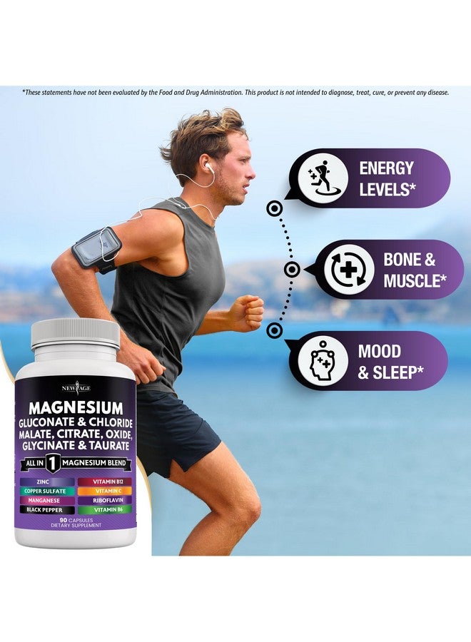 NEW AGE Magnesium Supplement -Powerful Glycinate Citrate Malate Oxide Taurate Aspartate Gluconate Orotate & Mag Chloride Manganese Bone Health and Bone Strength, Joint Support- 180 Count - Image 4