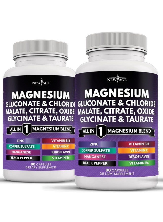 NEW AGE Magnesium Supplement -Powerful Glycinate Citrate Malate Oxide Taurate Aspartate Gluconate Orotate & Mag Chloride Manganese Bone Health and Bone Strength, Joint Support- 180 Count - Image 1