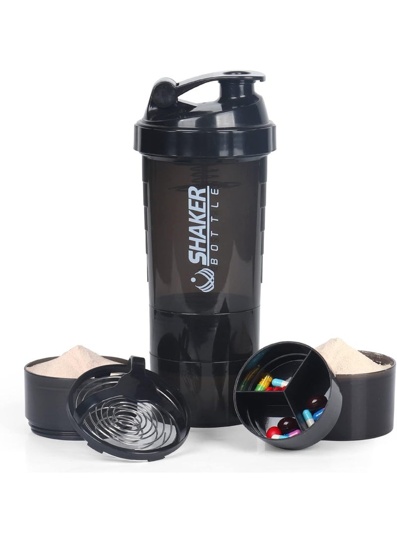 زجاجة خلط، كوب خلط سعة 16 أونصة، زجاجة خلط بروتين مع مساحة تخزين وكرة خلط، زجاجات خلط رياضية لمشروبات البروتين، زجاجة خلط مشروبات رياضية، مانعة للتسرب بنسبة 100%، خالية من مادة BPA، 3 طبقات (أسود) - Image 1
