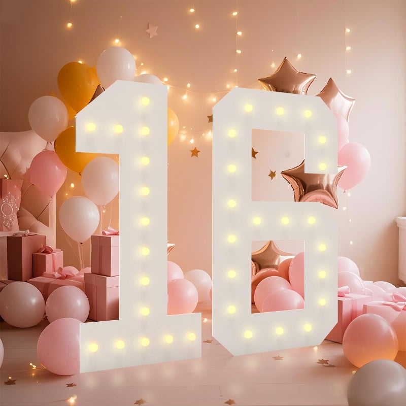 LOBOOM 4FT Light Up Numbers, Marquee Numbers 4 Feet Tall Giant Number 16 Mosaic Big Number Sign for 16th Birthday Party Backdrop Anniversary Decorations, Pre-Cut Large Frame Number 16 - Image 1