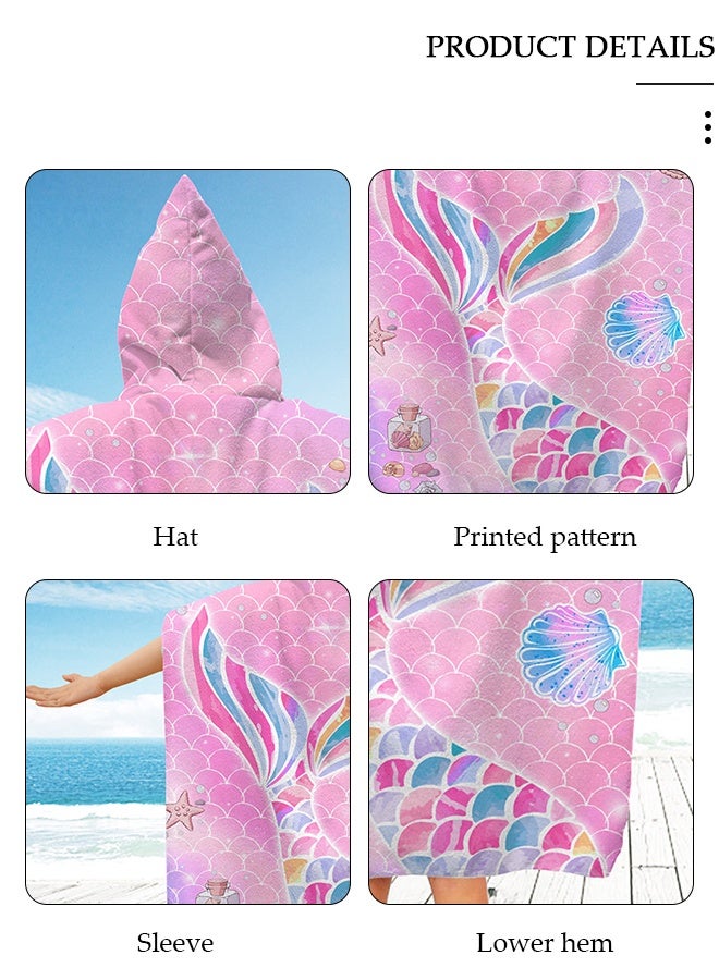 DUNISO رداء حمام بغطاء رأس للأطفال من الألياف الدقيقة ومناشف شاطئ حورية البحر للسفر ومنشفة سريعة الجفاف بغطاء رأس للسباحين ومناشف شاطئ مقاومة للرمال للأطفال ومناشف حمام سباحة رائعة وإكسسوارات شاطئ ومنشفة فائقة الامتصاص - Image 5