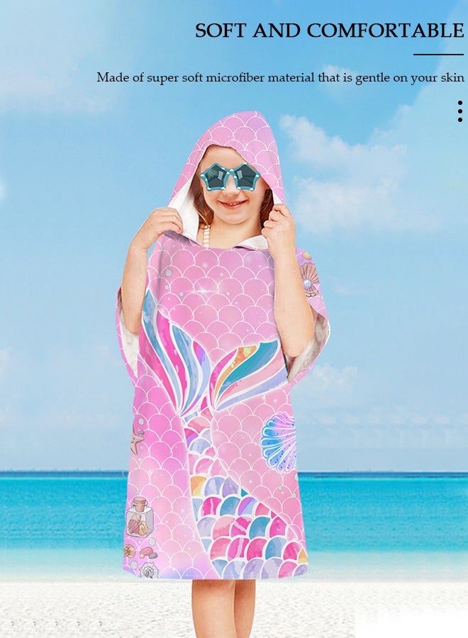 DUNISO رداء حمام بغطاء رأس للأطفال من الألياف الدقيقة ومناشف شاطئ حورية البحر للسفر ومنشفة سريعة الجفاف بغطاء رأس للسباحين ومناشف شاطئ مقاومة للرمال للأطفال ومناشف حمام سباحة رائعة وإكسسوارات شاطئ ومنشفة فائقة الامتصاص - Image 4