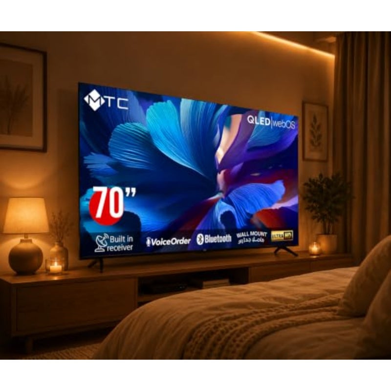 تلفزيون QLED ذكي 70 بوصة 4K لاستخدام غرفة المعيشة، إطار معدني، لون أسود، شاشة فائقة الدقة مع تحكم صوتي واتصال بلوتوث - Image 4
