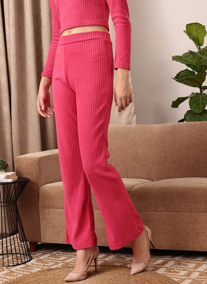STREET 9 BASICS Fuchsia Knitted Bootcut Trousers for Women