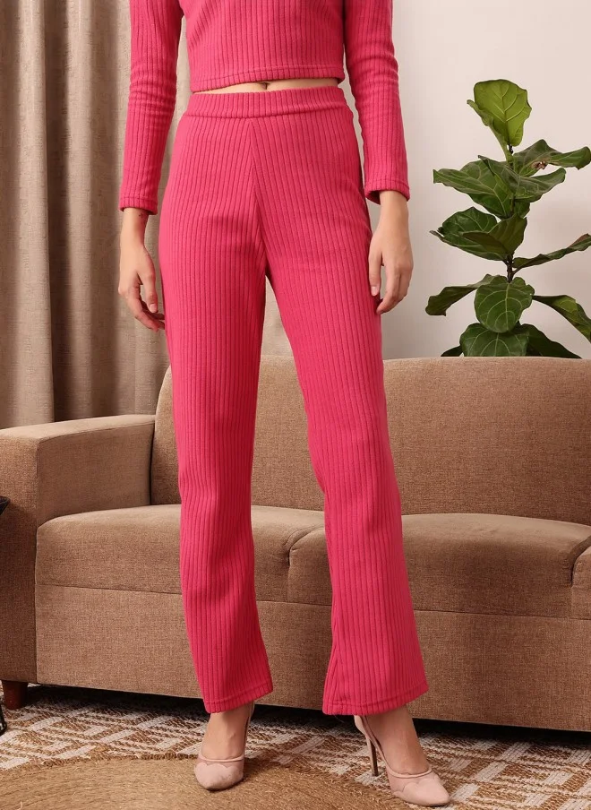 STREET 9 BASICS Fuchsia Knitted Bootcut Trousers for Women