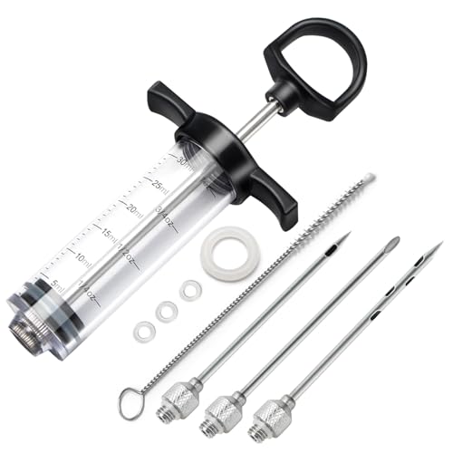 Tri-Sworker Plastic Meat Injector Kit for Smoker with 3 Flavor Food Syringe Needles, Ideal for Injecting Marinade into Turkey, Meat, Brisket; 1-OZ; Including Paper User Manual, Recipe E-Book (PDF) - Image 1