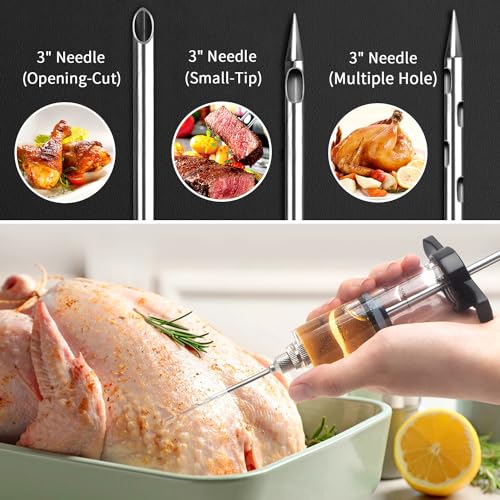 Tri-Sworker Plastic Meat Injector Kit for Smoker with 3 Flavor Food Syringe Needles, Ideal for Injecting Marinade into Turkey, Meat, Brisket; 1-OZ; Including Paper User Manual, Recipe E-Book (PDF) - Image 3
