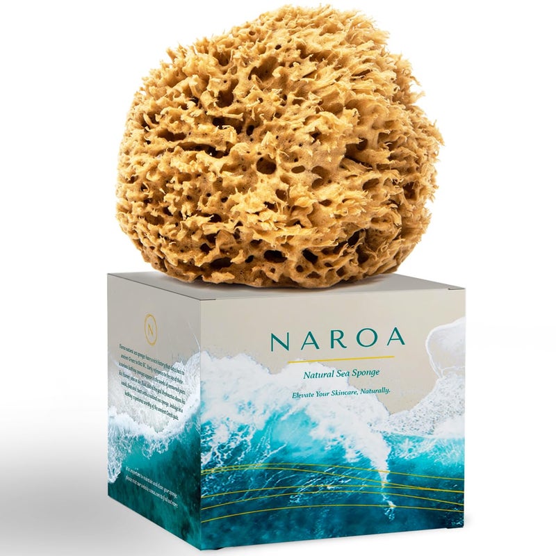 Naroa Natural Honeycomb Sea Sponge | Unbleached Durable Shower Pouf for Adults & Children | Soft Hypoallergenic Body Massage Shower Bathing - Image 1