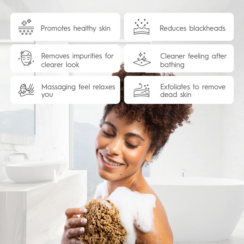 Naroa Natural Honeycomb Sea Sponge | Unbleached Durable Shower Pouf for Adults & Children | Soft Hypoallergenic Body Massage Shower Bathing - Image 2