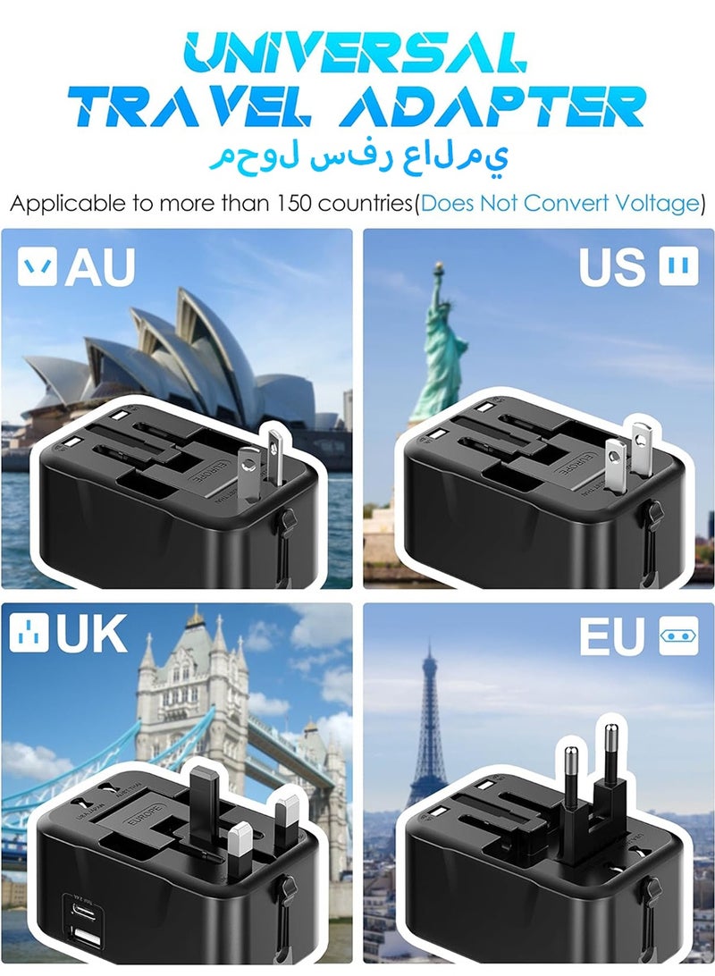DPTER Universal Travel Adapter with 2 USB Ports Type C and AC Outlet All in One International Plug Converter for USA UK EU AUS G I Daily Travel Charging Compatible with Worldwide Devices - Image 2
