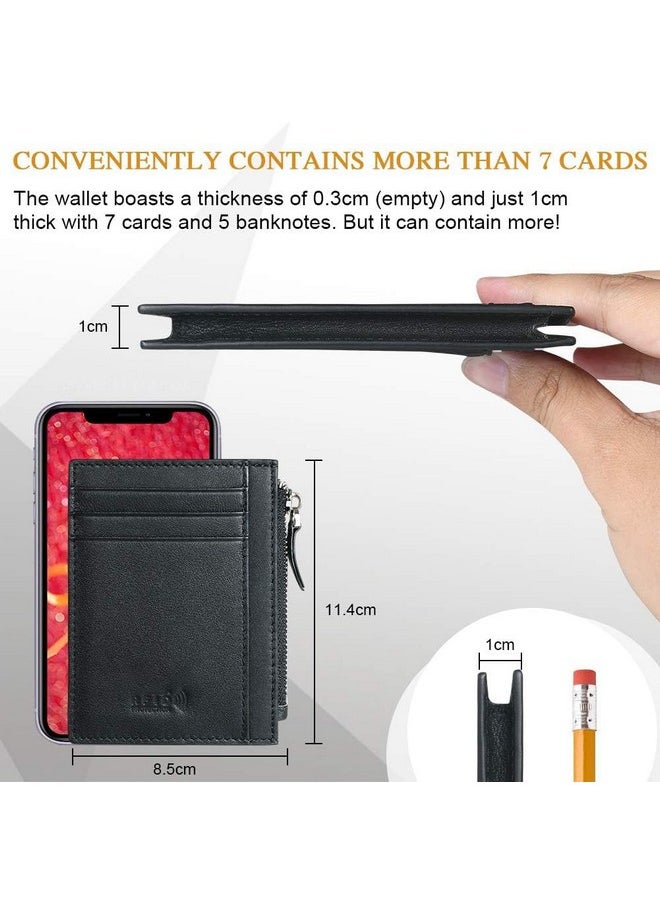 CONTACTS Contacts Credit Card Wallet, RFID Blocking Genuine Leather Card Holder Anti Theft (1 Zipper compartments, 6 Card Slots & 1 ID/Photo Window) Slim Pocket Purse for Men & Women Black…  - Image 3
