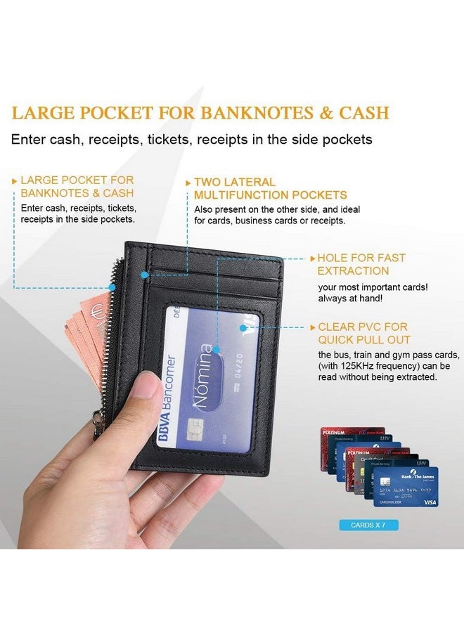 CONTACTS Contacts Credit Card Wallet, RFID Blocking Genuine Leather Card Holder Anti Theft (1 Zipper compartments, 6 Card Slots & 1 ID/Photo Window) Slim Pocket Purse for Men & Women Black…  - Image 2