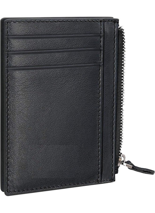 CONTACTS Contacts Credit Card Wallet, RFID Blocking Genuine Leather Card Holder Anti Theft (1 Zipper compartments, 6 Card Slots & 1 ID/Photo Window) Slim Pocket Purse for Men & Women Black…  - Image 1