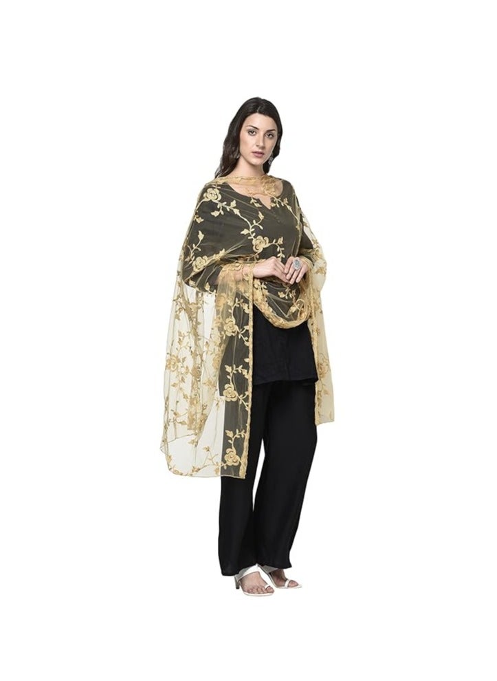 Accessorize Kingdom Women's Nylon Net Embroidered Dupatta (Beige), 2.20 Mtrs  - Image 4