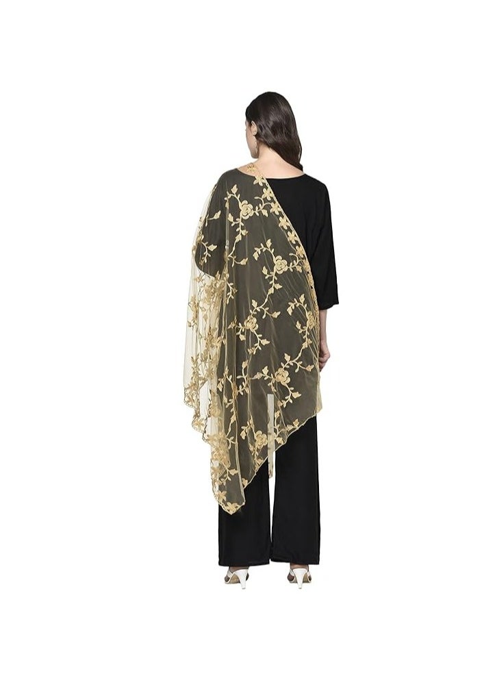 Accessorize Kingdom Women's Nylon Net Embroidered Dupatta (Beige), 2.20 Mtrs  - Image 5