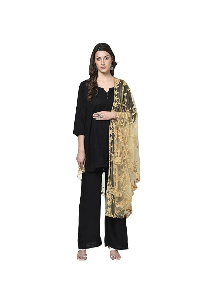 Accessorize Kingdom Women's Nylon Net Embroidered Dupatta (Beige), 2.20 Mtrs  - Image 2