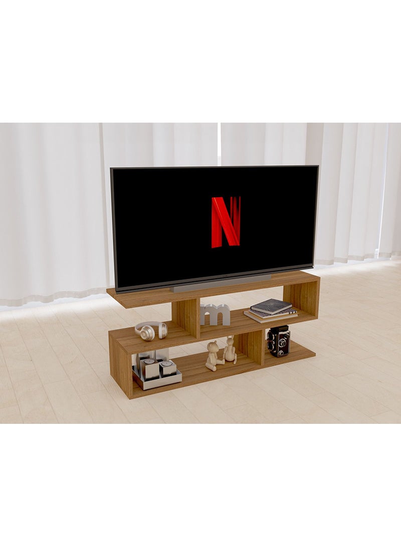 Mahmayi Mahmayi Natural Dijon Walnut Modern TV Stand with Coffee Table for Laptop Computer/TV/PC/Printer, Multifunctional Systems (100x30x45cm) - Image 1